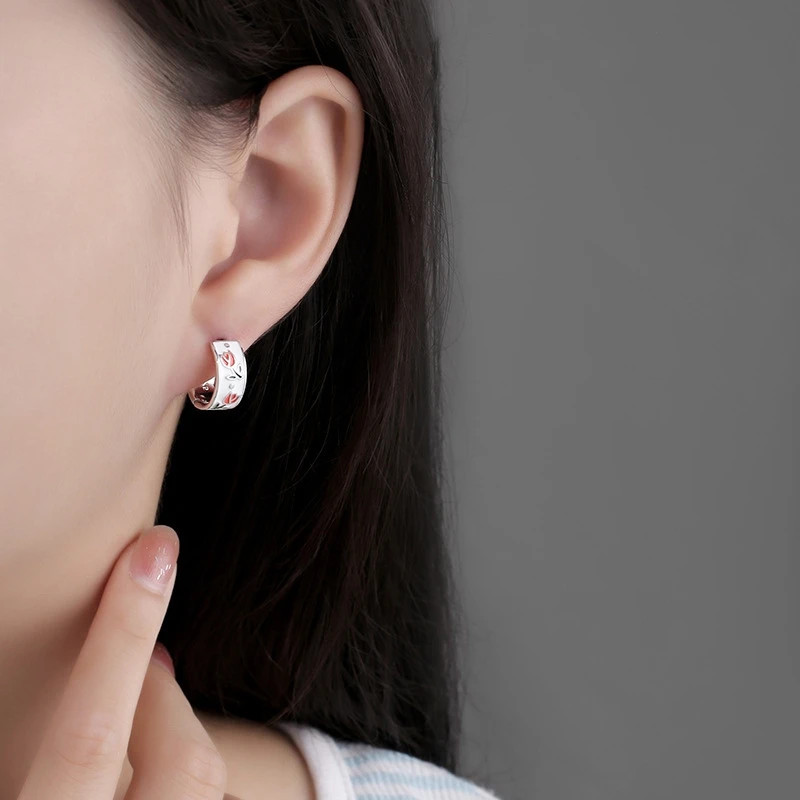 Metal Enamel Hoop Earrings Women Tulip Floral Tea Cup Spring Summer Jewelry