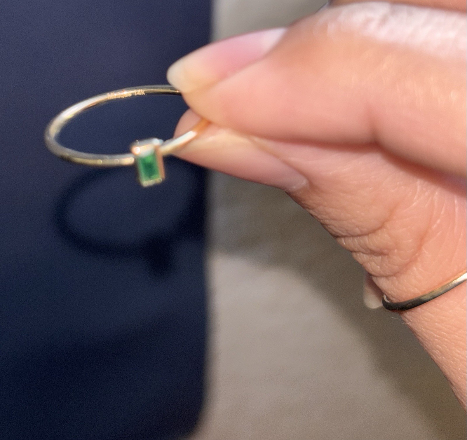 14kYG 2MM Ring & 14YG 1MM Emerald Baguette Ring