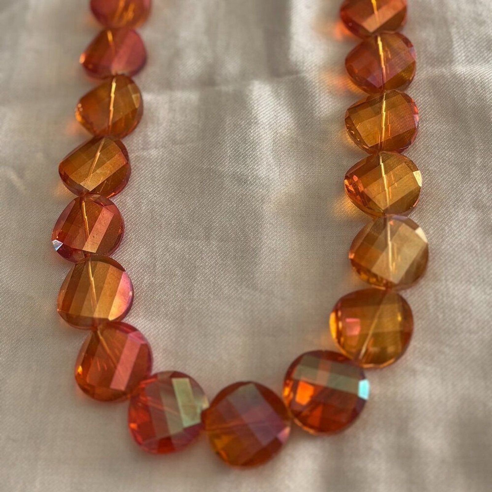 Faceted Amber Pink Statement Necklace Oversized Beads Bold Acrylic Jewelry