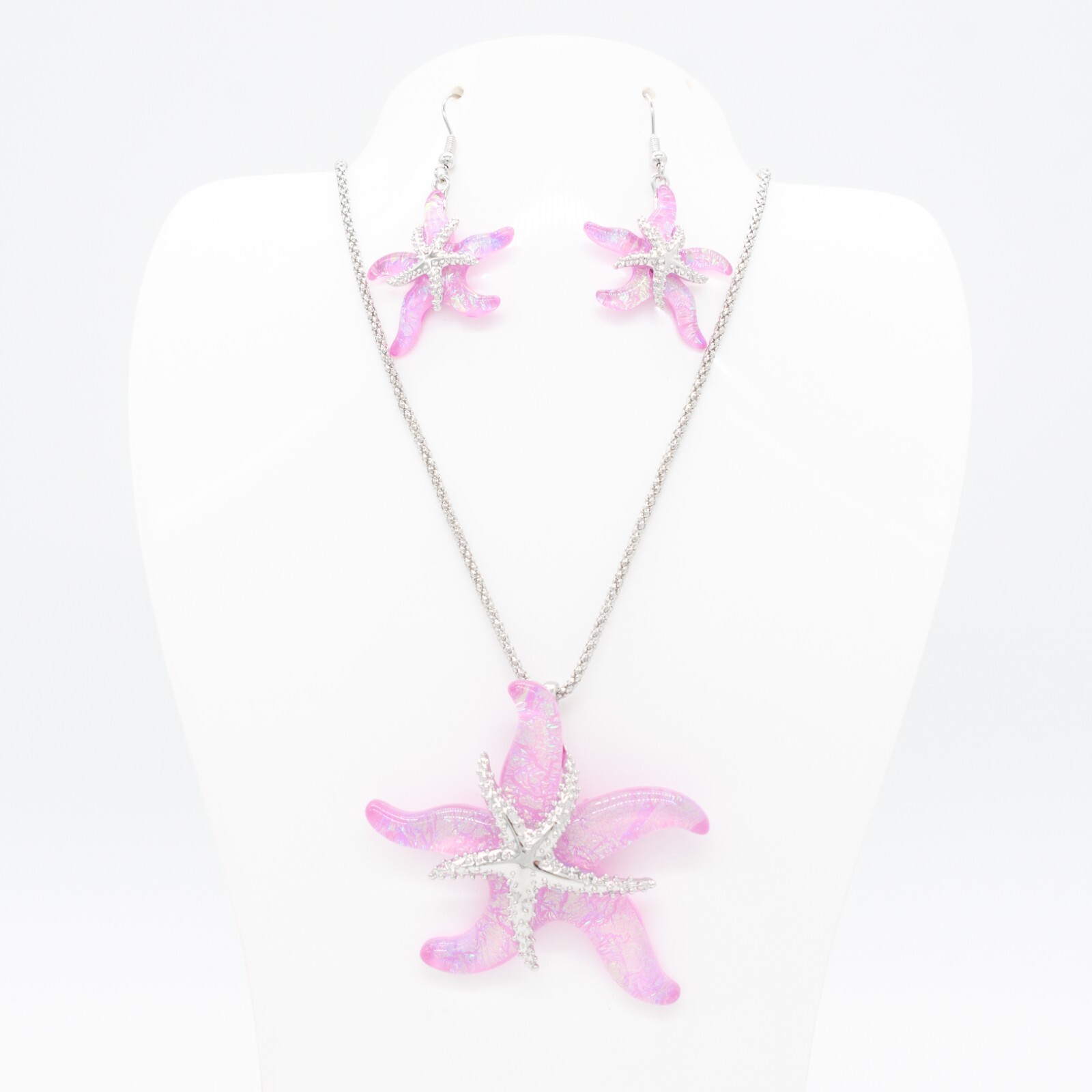 Resin Jewelry Necklace, Pendant, and Earring Set – Metal Alloy Hawaiian Starfish