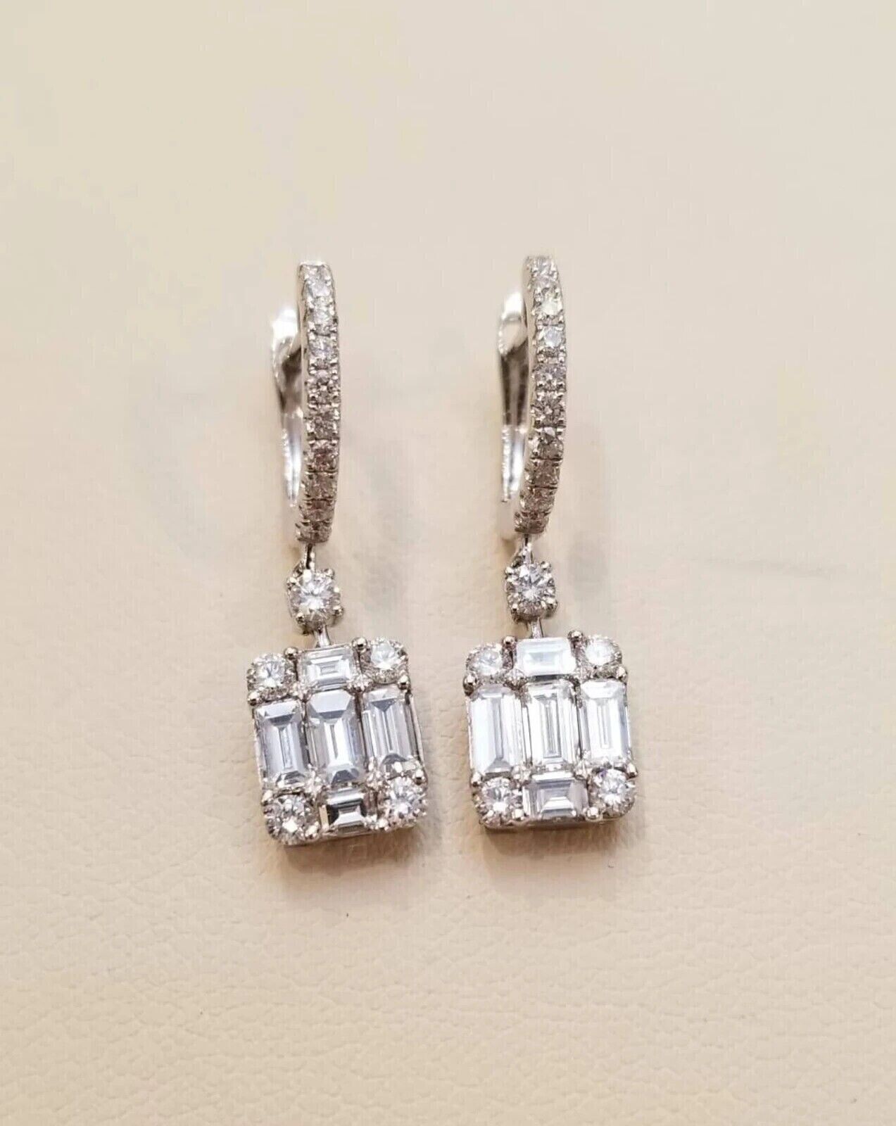 2Ct Baguette Cut Simulated Diamond Drop Stunning Earring 14K White Gold Plated