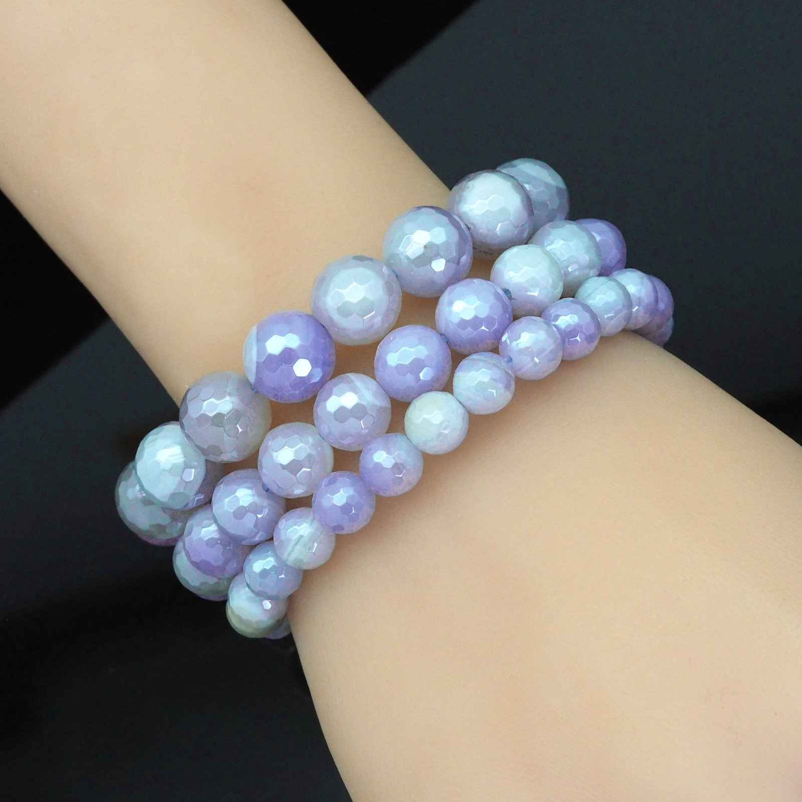 Mystic Blue Banded Agate Stretchy Bracelet, 8mm/10mm/12mm, S