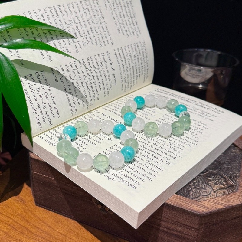 13mm Natural Green Fluorite Amazonite Snowflake Phantom Handmade Bracelet