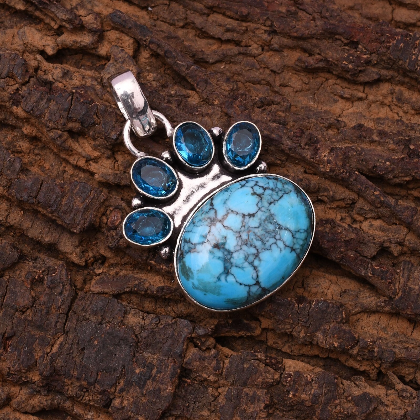 Turquoise Gemstone 925 Sterling Silver Handmade Jewelry Pendant 1.85″