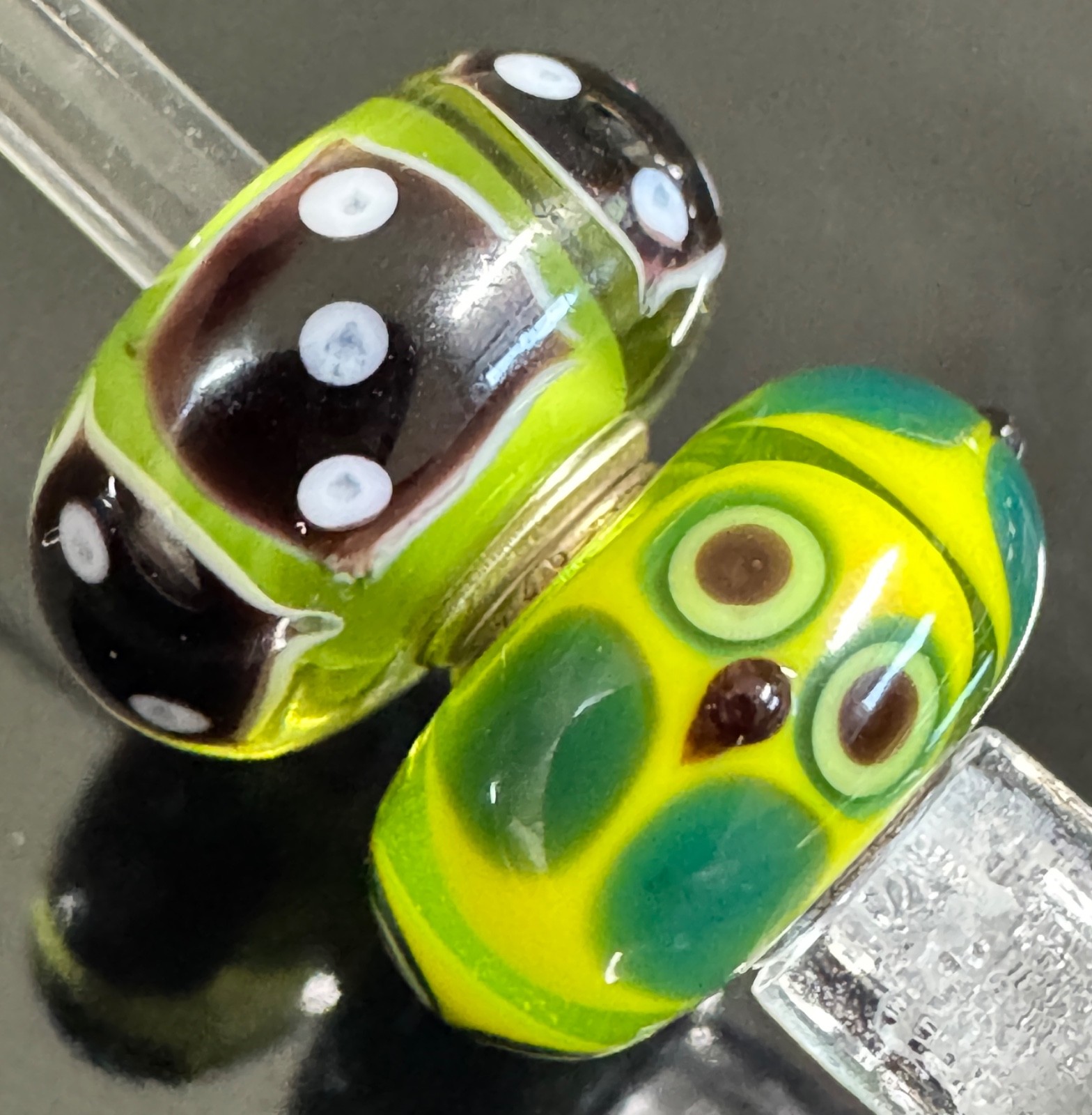 (SET OF 2) TROLLBEADS CRITTER OWL and Dice UNIQUES OOAK