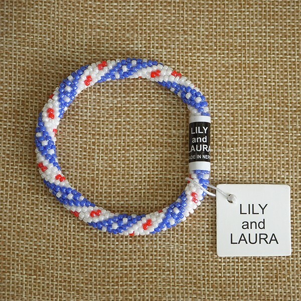LILY and LAURA “American Beauty” Patriotic Red White Blue Beaded Bracelet Nepal