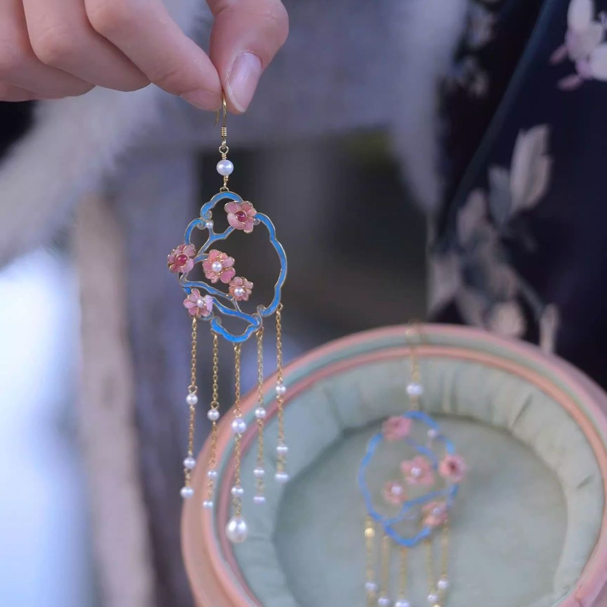 Tassel Earrings Filigree Inlay Chinese Style Vintage Handmade Jewelry