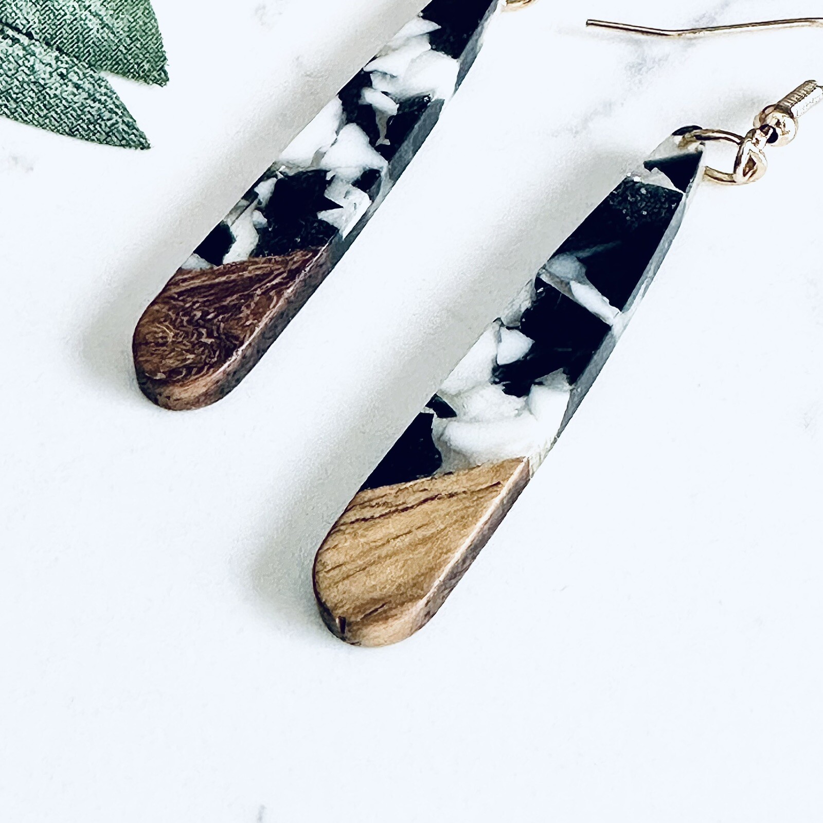 Black & White Cloud Resin & Wood Earrings Boho Bohemian NEW Teardrop US SELLER