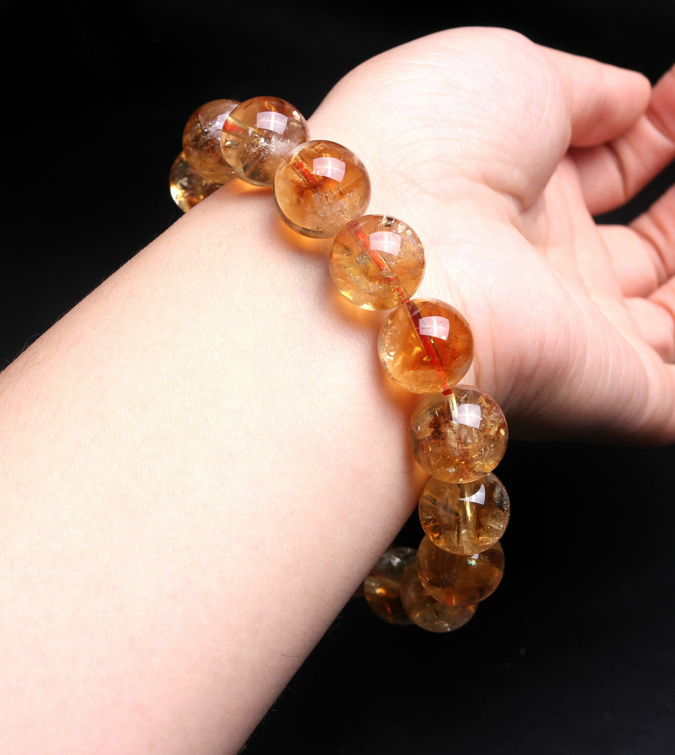 13.1mm Natural Yellow Pyramid Phantom Quartz Crystal Beads Bracelet C0216