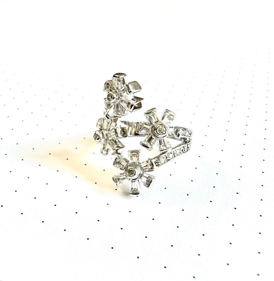 (SIZE 6,7,8,9) Open-Ended CZ Stones FLOWERS CLUSTER RING .925 STERLING SILVER