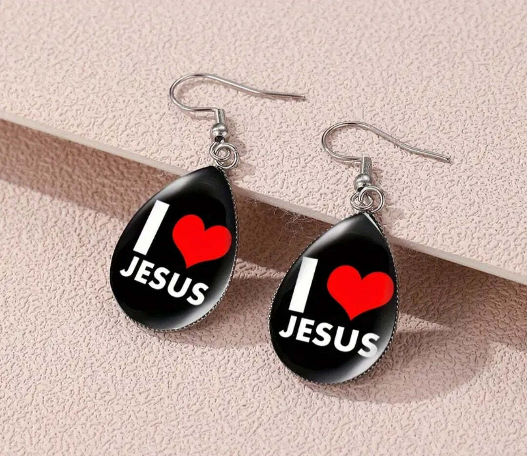 1 Pair “I Love Jesus” Teardrop Earrings