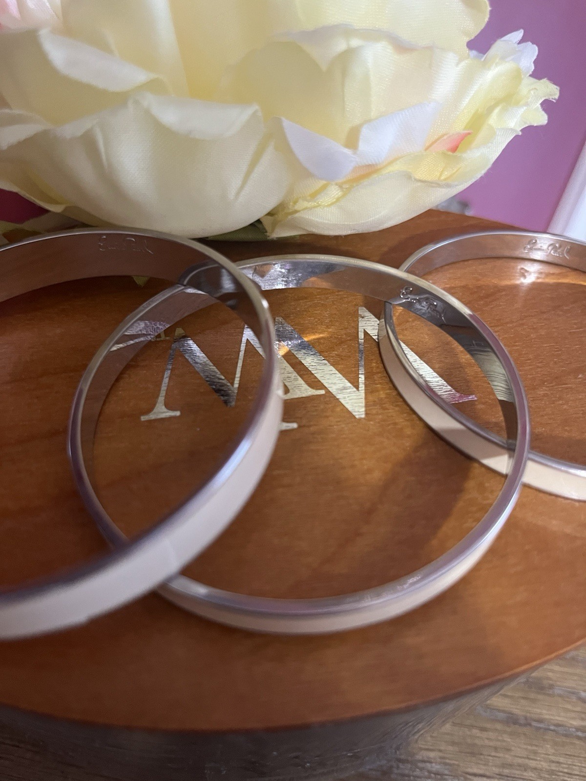 Erwin Pearl Set of 3 Silver & White Cream Enamel Stackable Bangle Bracelets