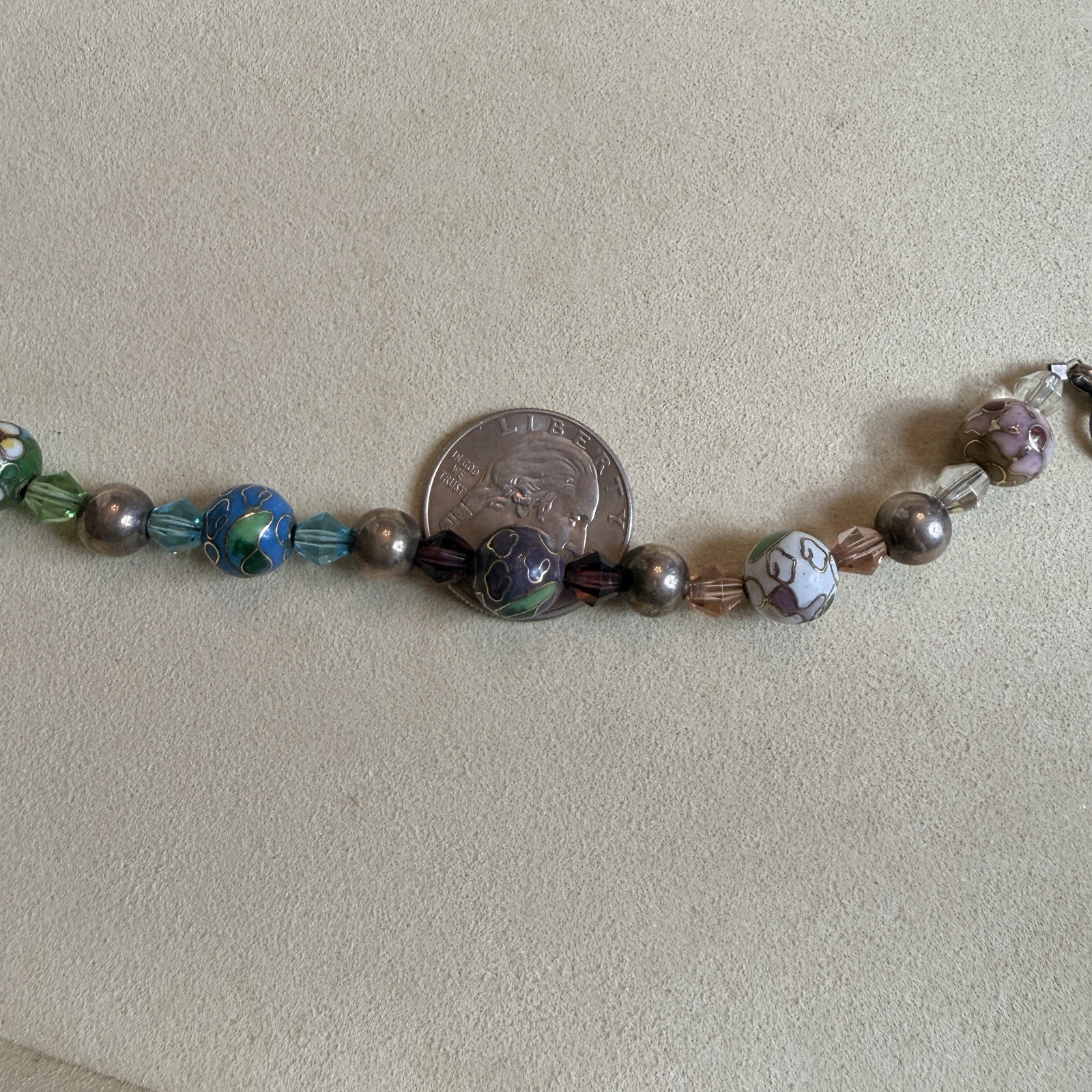 Vintage Cloisonne Bead Bracelet 925 Sterling Silver Toggle Floral Enamel 6.5”