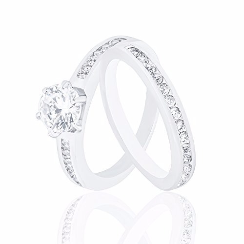 Orrous 18k White Gold Solitaire Ring & Engagement Band Ring Set (1.45 carats)