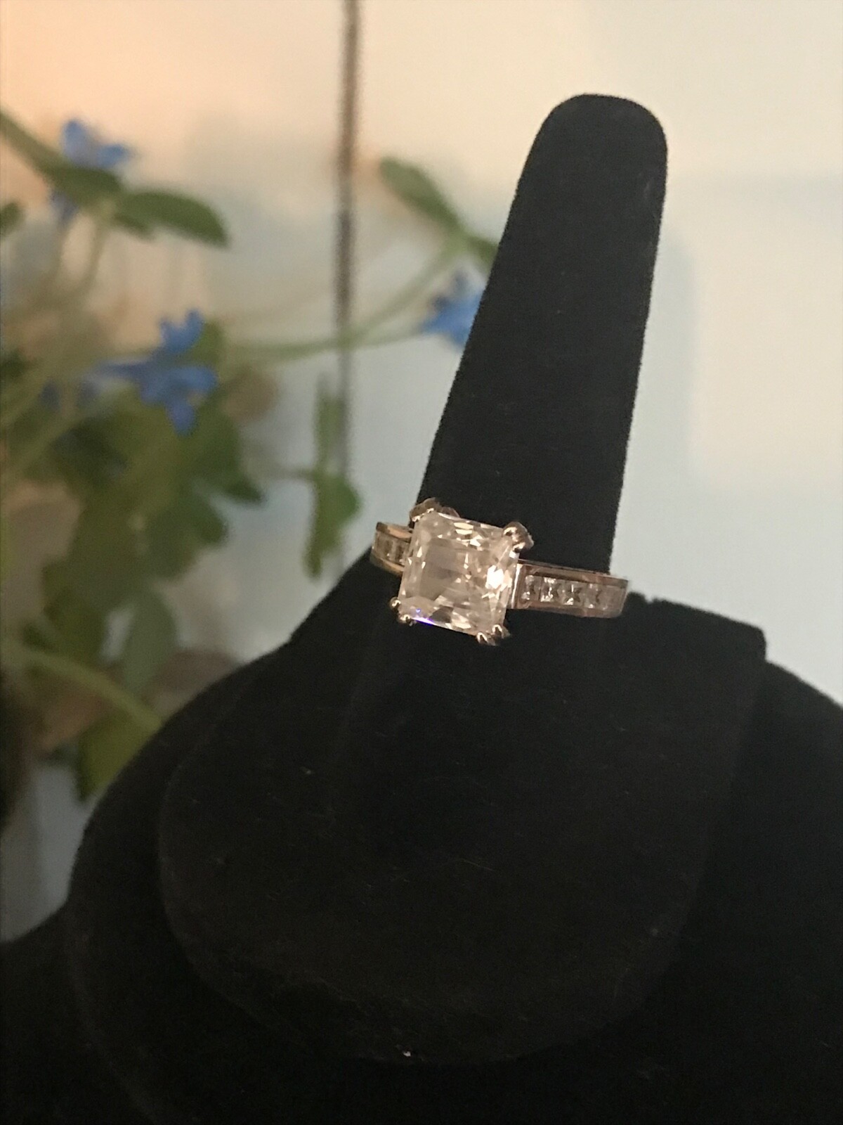 Diamonique CZ Asscher Cut DESIGNER SW 14K WHITE GOLD 3CT RING – Size 6