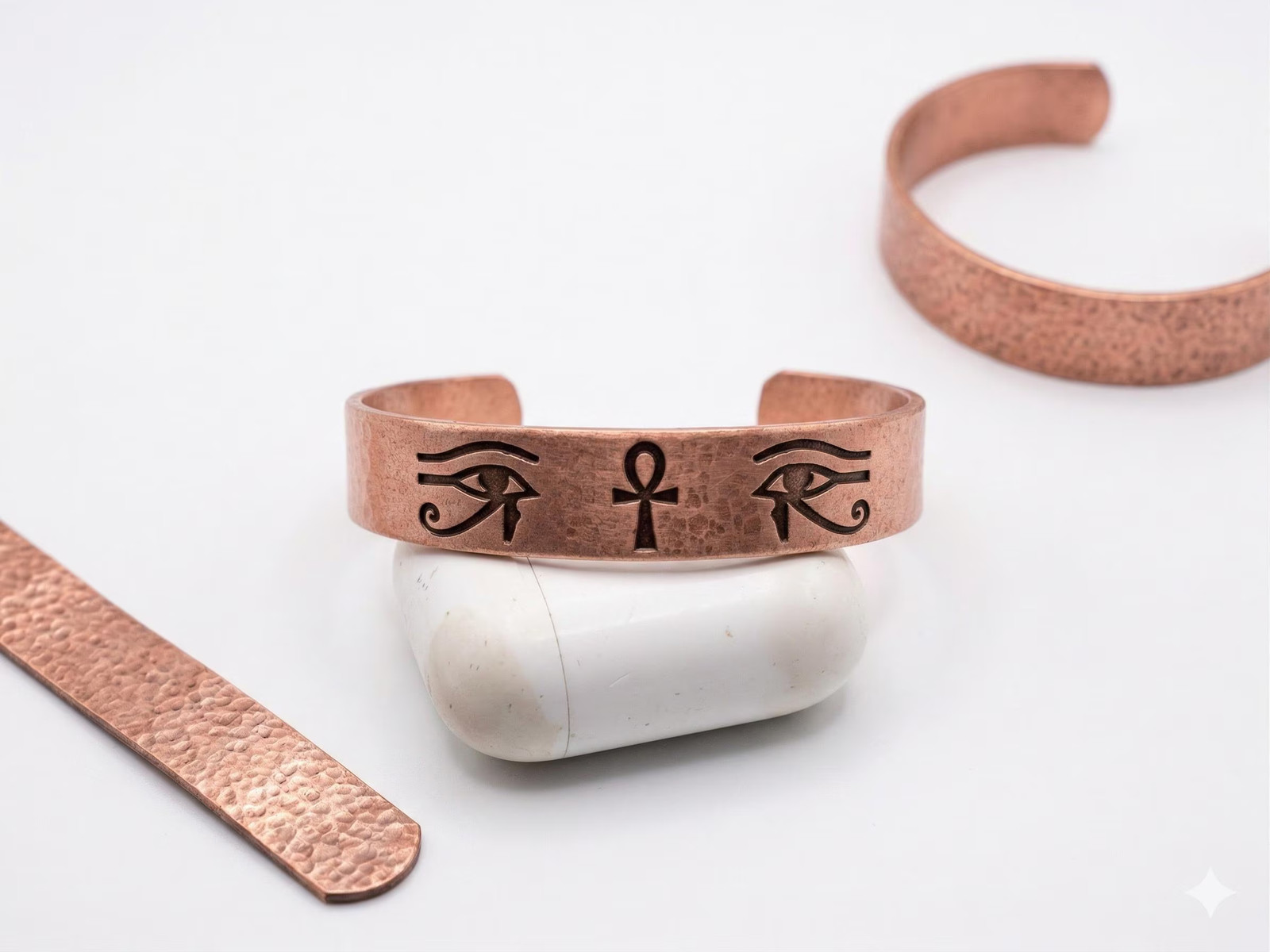 Pure Copper Spiritual Ankh & Eye of Horus Cuff – Handmade Boho Gift