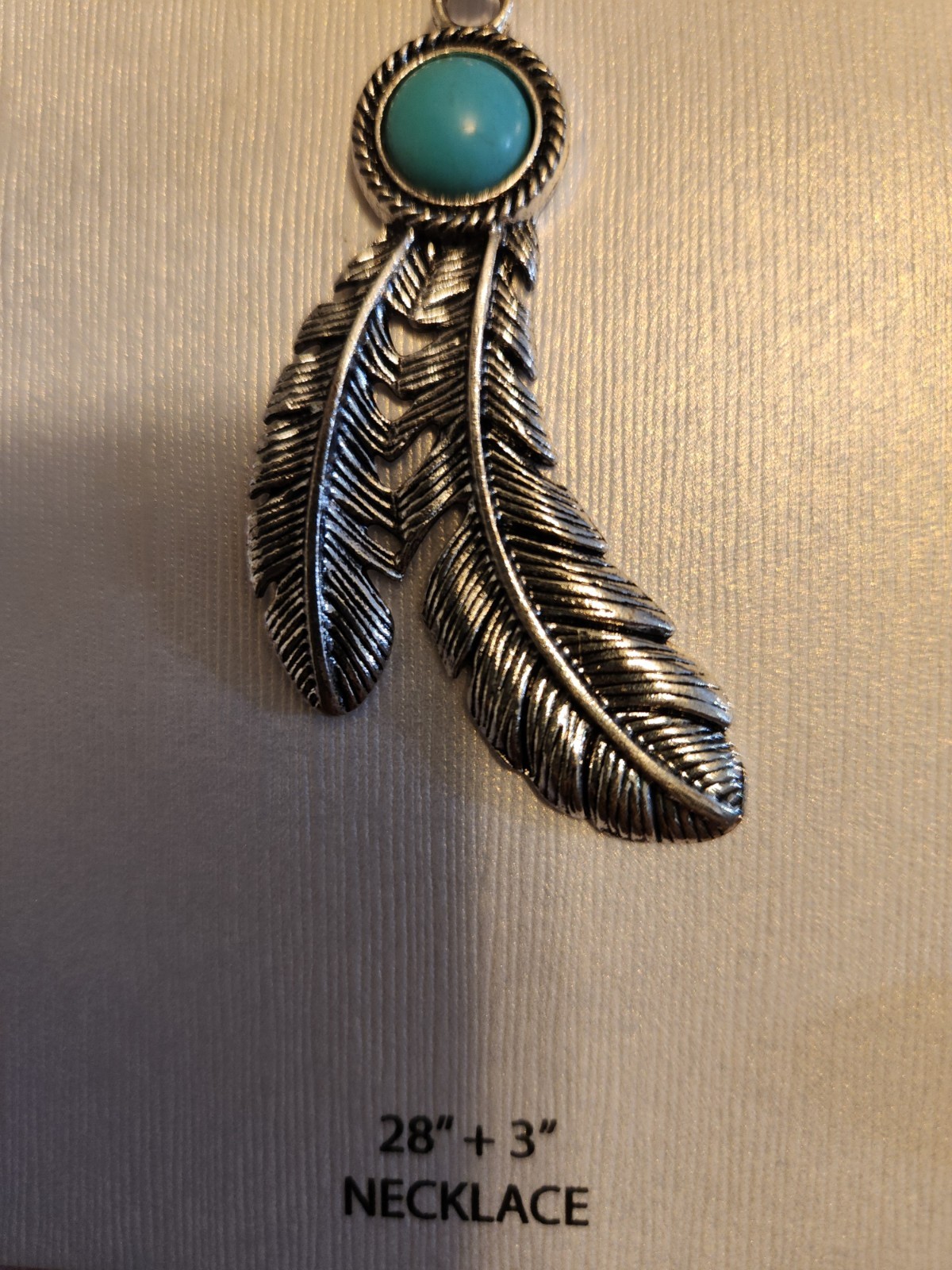 Jessica Simpson Turquoise Feather Charm Pendant Necklace 28in + 3in Extender
