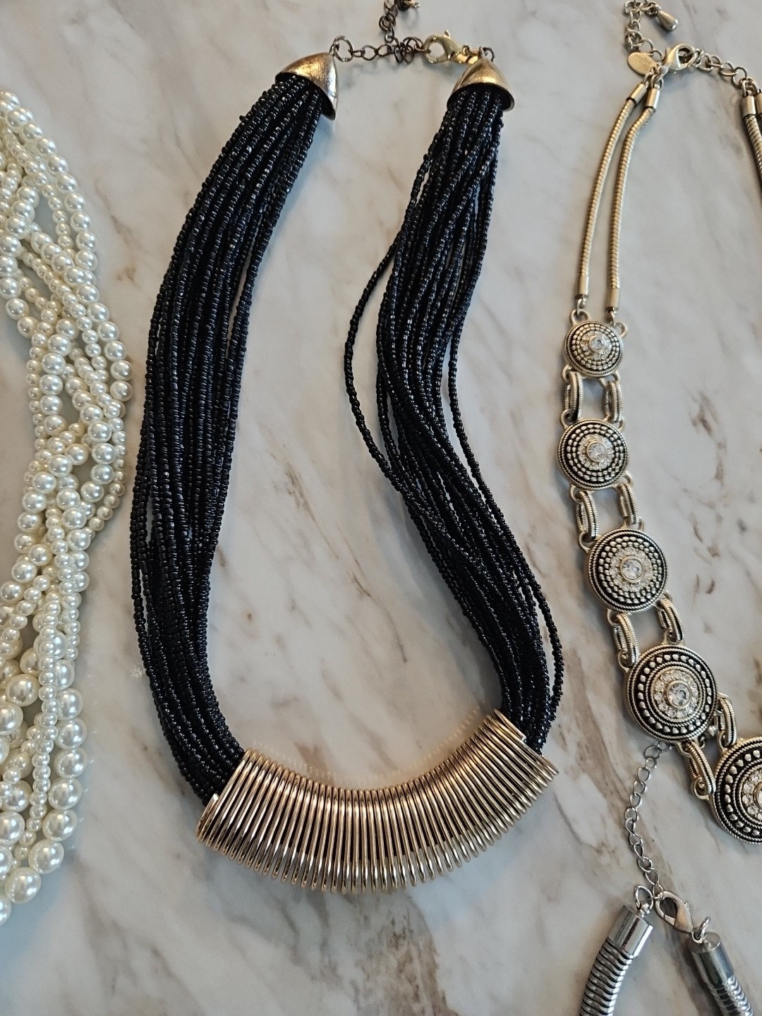 18pc Costume Necklace Lot Faux Pearls Beaded Chunky Statement Resale Branded