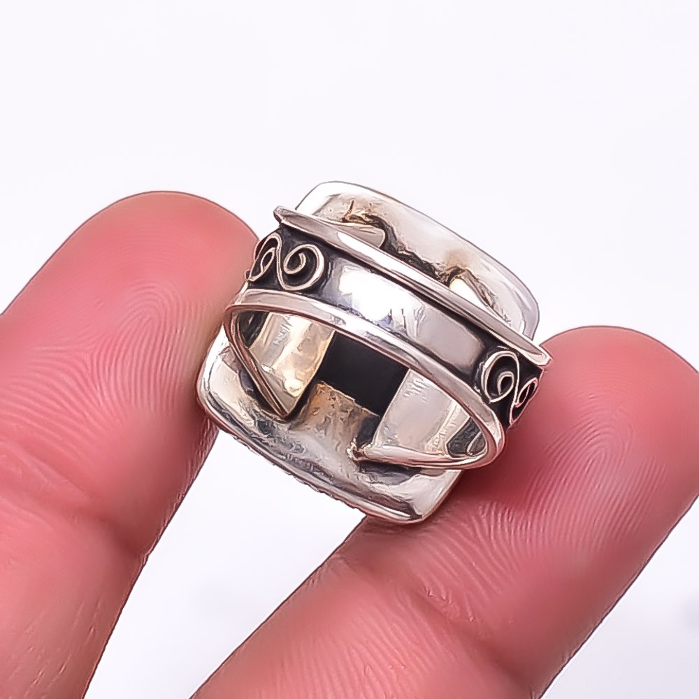 Copper Black Obsidian Gemstone 925 Sterling Silver Bali Ring S.6 R_9512_421_64