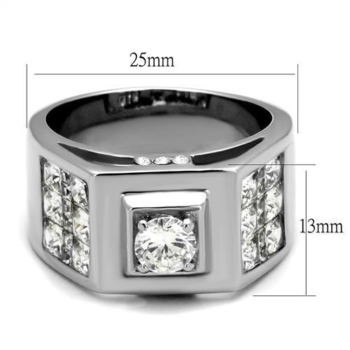 Men’s Ring, Clear CZ, Stainless Steel, Statement, Sparkling, Bold Design
