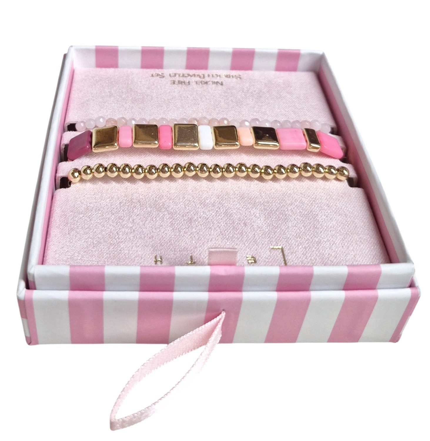 Leith Layered Stretch Bracelet Set of Three Pink White Goldtone Multi-Color NIB
