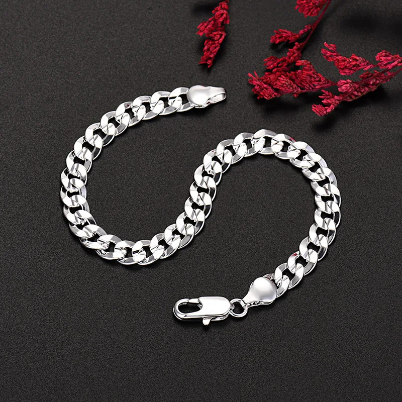 Hot High Quality 925 Sterling Silver Charm 7MM Chain Bracelets Neckalces Jewelry