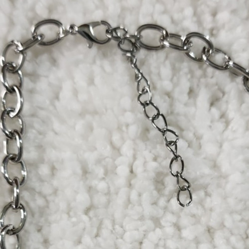 Silver Tone Black Cabochon Bold Statement Necklace 18″ + 2.5″ Extender