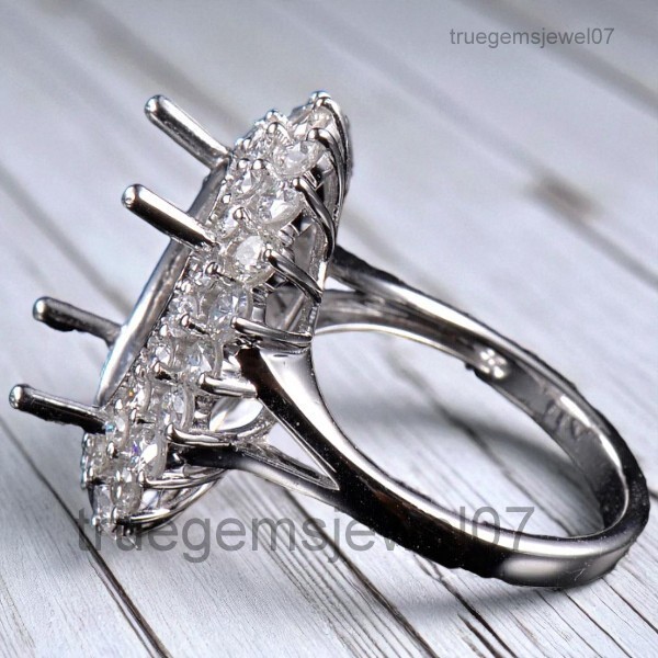 Wonderful Oval Cut Halo Setting 12.7x10mm Semi Mount Engagement Ring 925 Silver