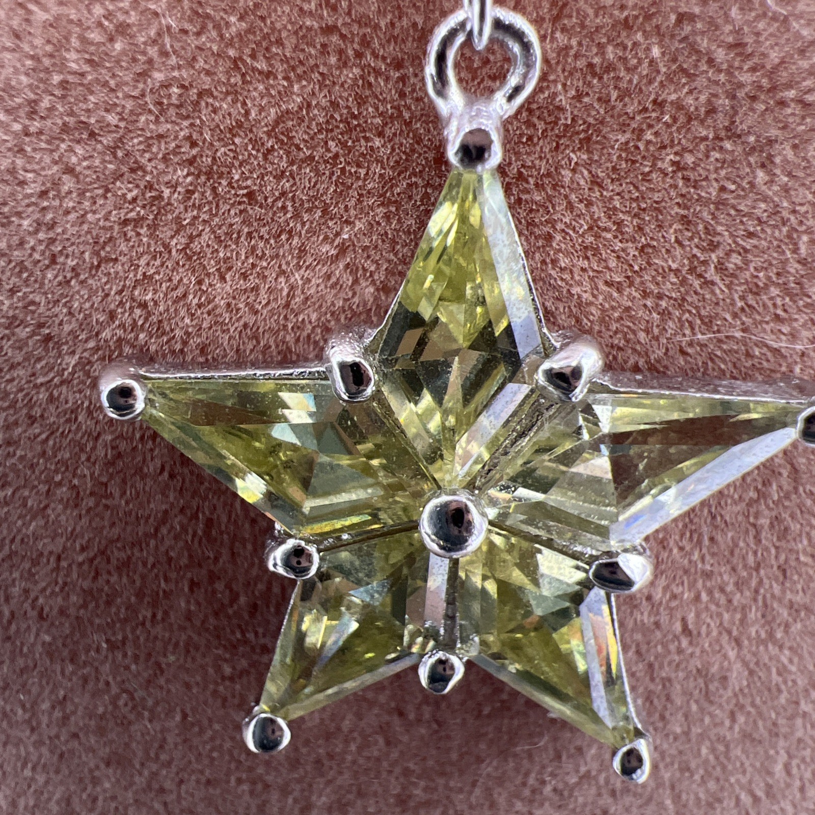 Sparkling CZ Sterling Silver Necklace Citrine Yellow Star Y Drop Necklace 16″