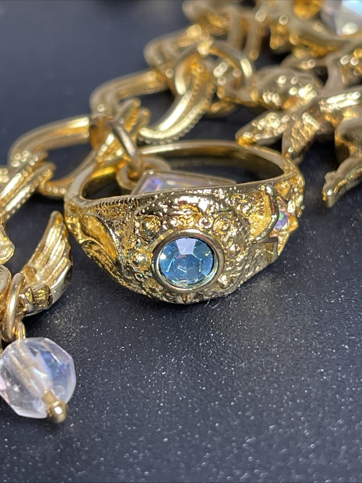 Vintage Kirks Folly Secret of the Seven Angels Rings Bracelet w/ Box AB Crystals