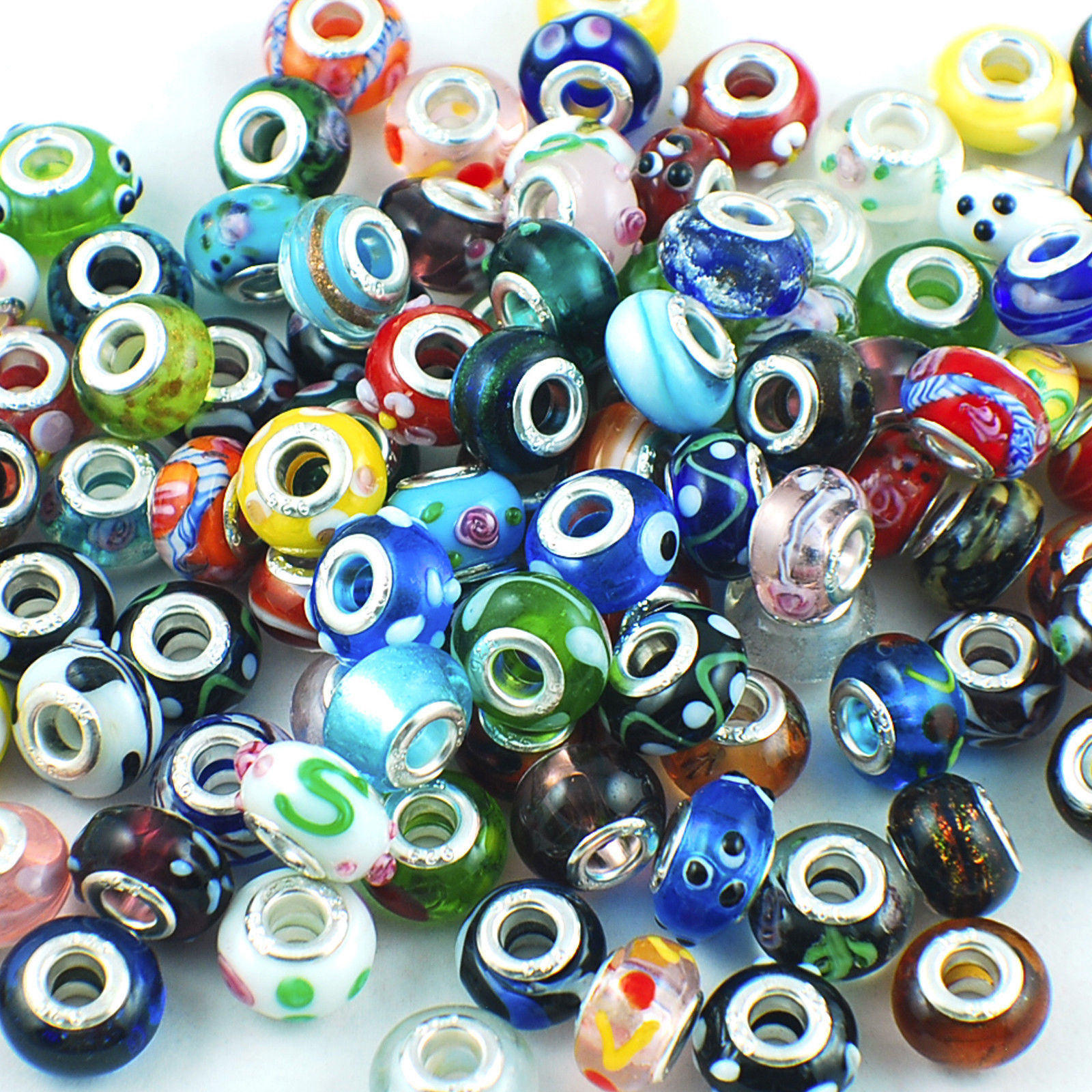 Wholesale Lot 25 50 100 250 European Bracelet Beads Mixed Murano Art Glass NEW
