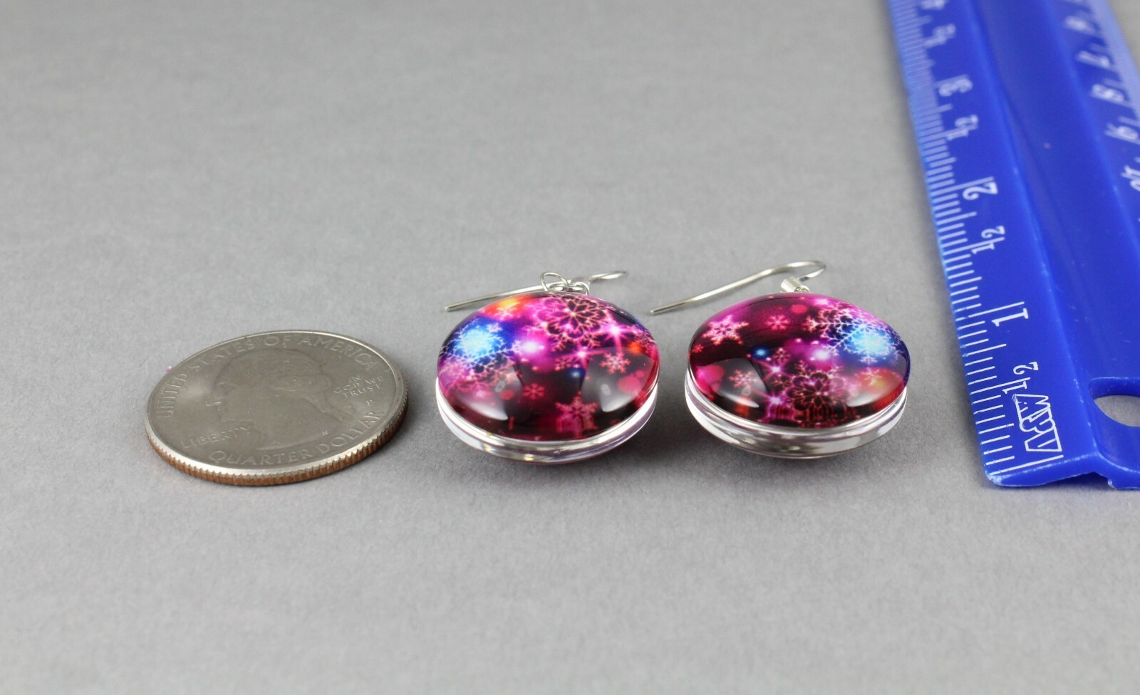 Pink snowflakes earrings earrings dangle jewelry 1 5/8″ long snowy night