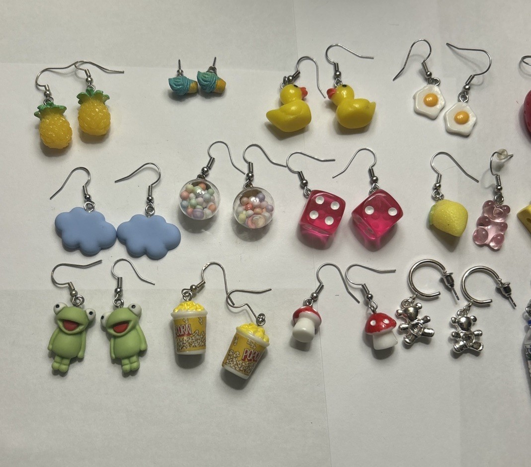 lot of 11 Novelty earrings sets + 8 extras. Some sterling silver