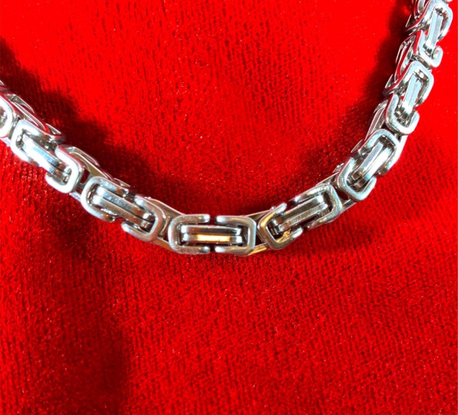 18″ STAINLESS STEEL SILVER 6MM BYZANTINE TURKISH BOX CHAIN W/ SPECIAL CLASP