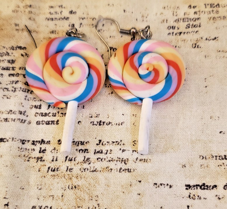 Y2K, Quirky, Whimsical, Dangling Small Lollipop Earrings – Rainbow Swirls