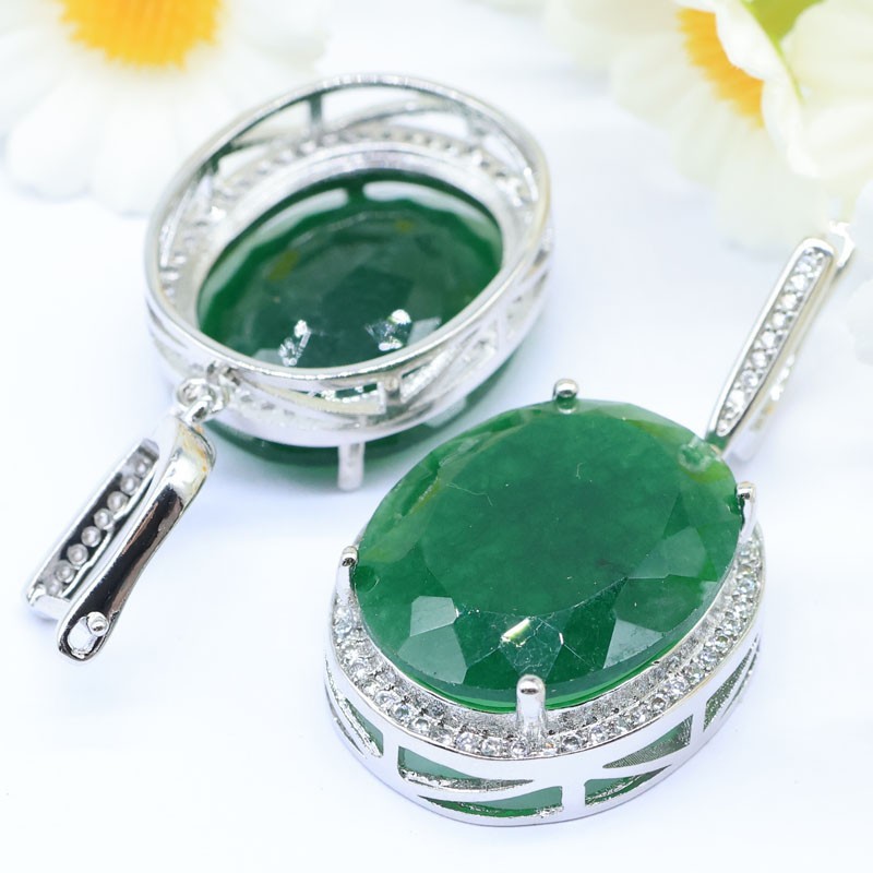 Buy 4 get 1 free Big Gemstone 17.5g Heated Green Emeralie Silver plated Earrings