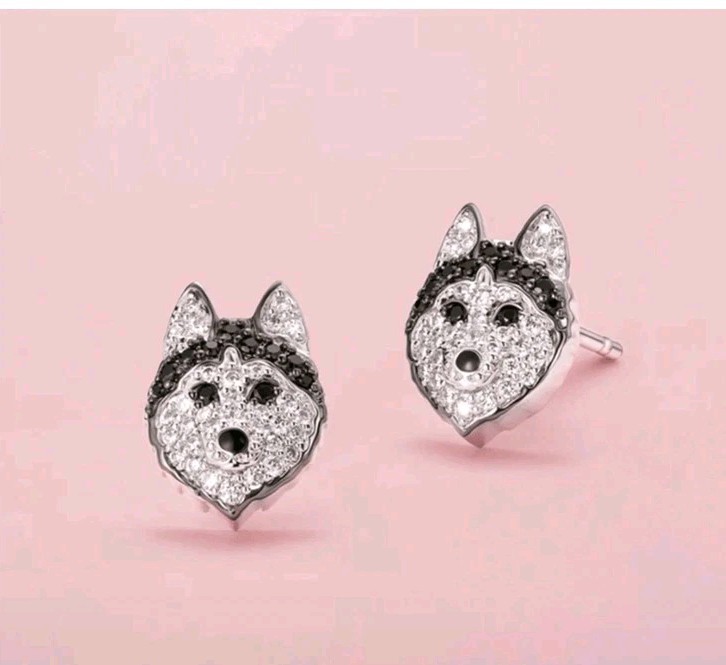 Exquisite Husky Dog Rhinestone Stud Earrings Holiday Birthday Dog Lover Gift