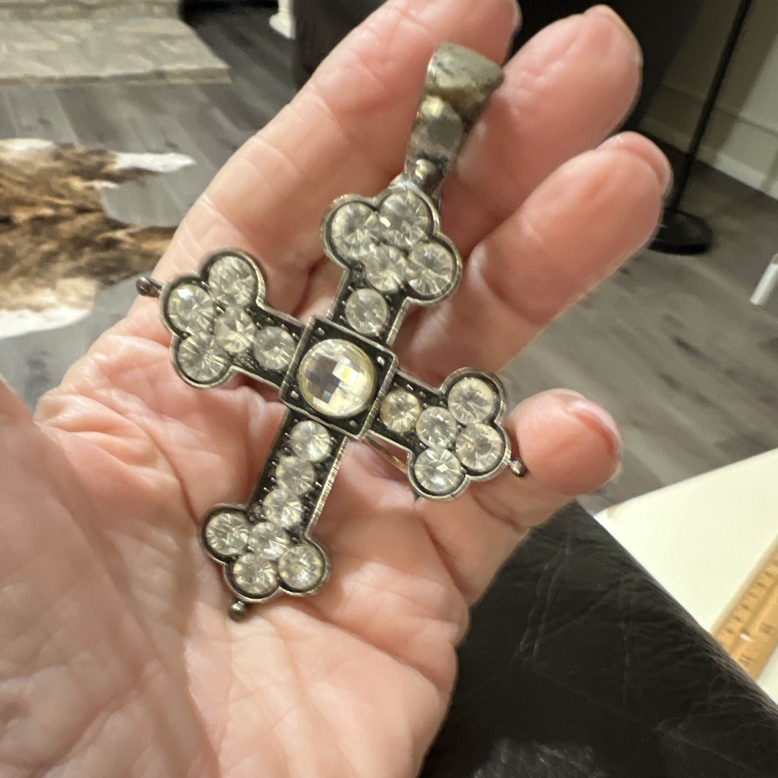 Silver Tone Rhinestone Crystal Cross magnet to hook on to any necklace