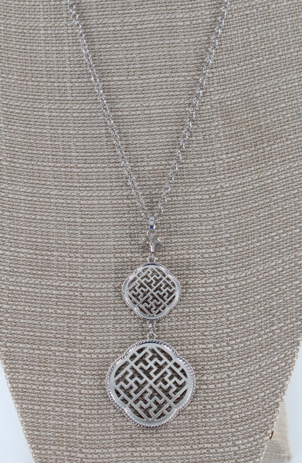 New Ornate Silver Double Pendant 28″ Long Necklace #N2325
