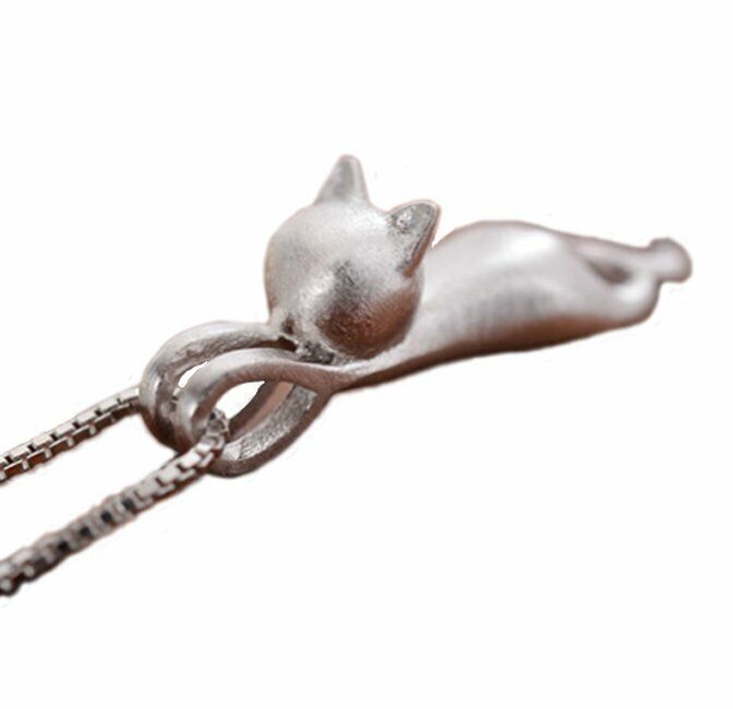 MENDEL Sterling Silver Womens Cute Kitty Cat Pendant Necklace Sterling Silver