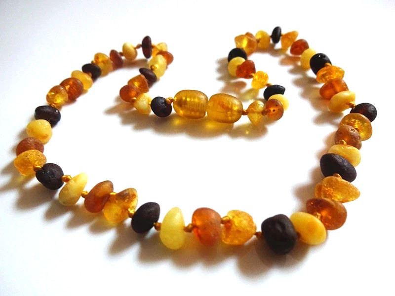BALTIC AMBER Necklace Rounded Natural Multicolor Raw Beads 15” 38cm