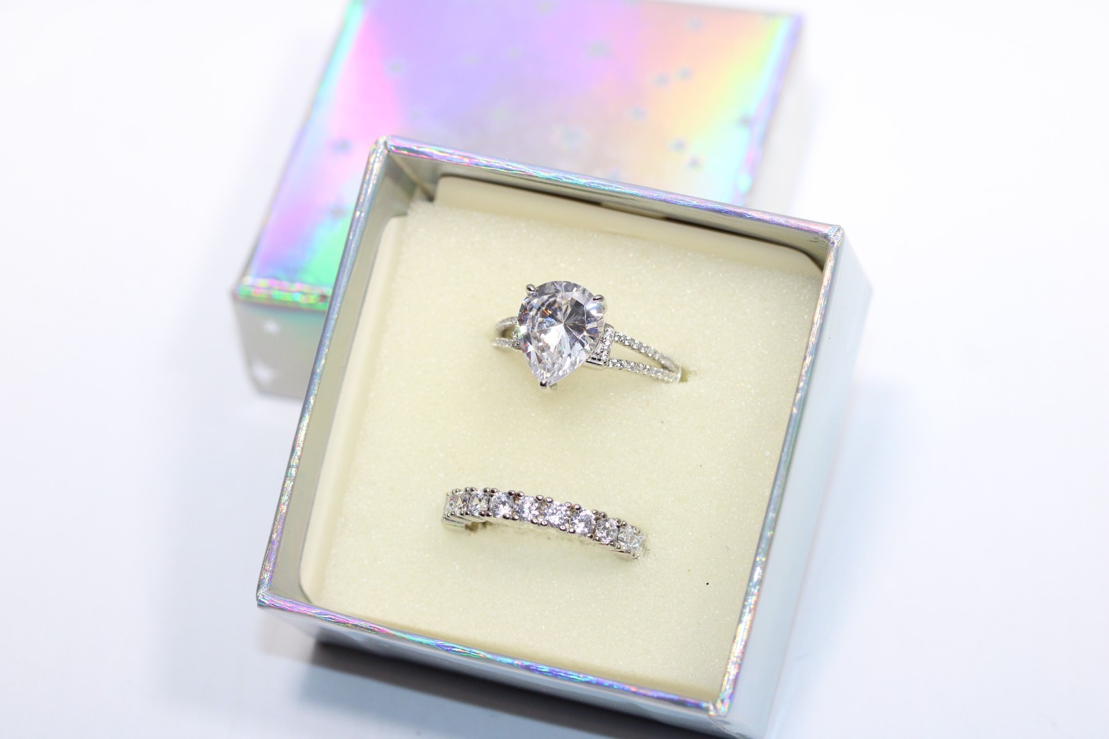 Gorgeous Sterling Silver 925 PEAR 2 Ring Wedding Set JCL NIB Size 8