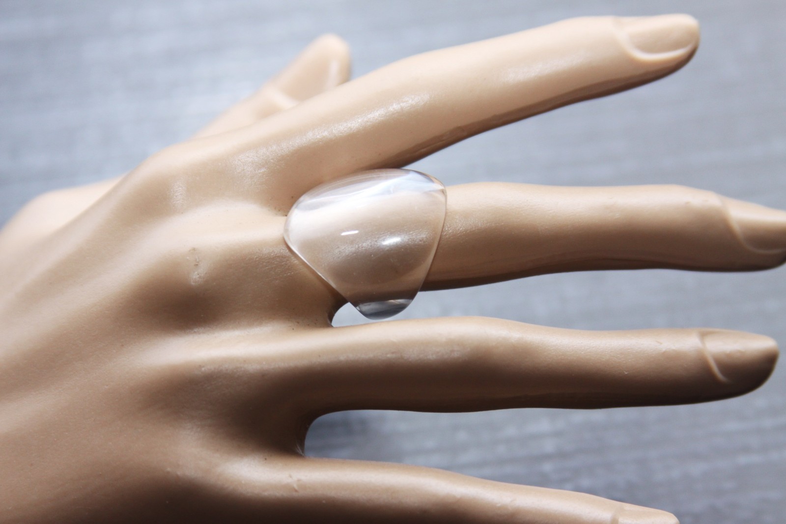 Clear cocktail lucite resin plastic ring.