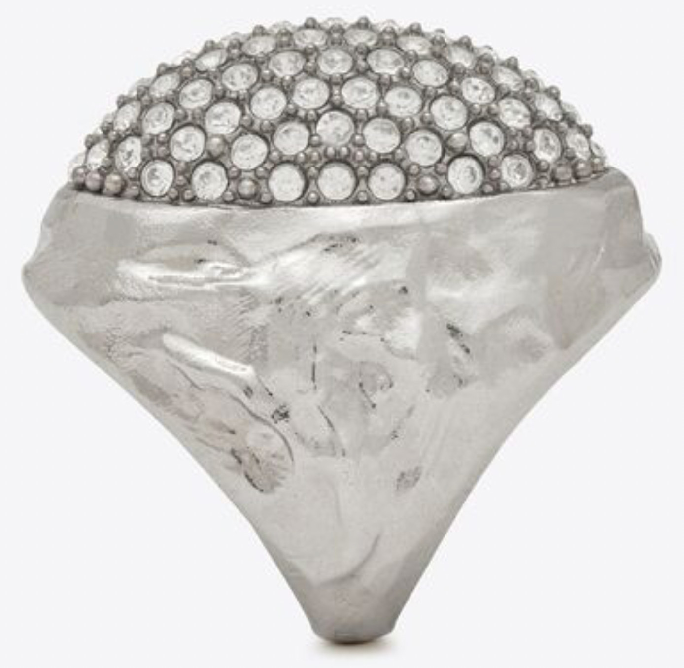 NIB Saint Laurent YSL Crystal Egg Molten Silver Brass Dome Cocktail Ring 7 $895