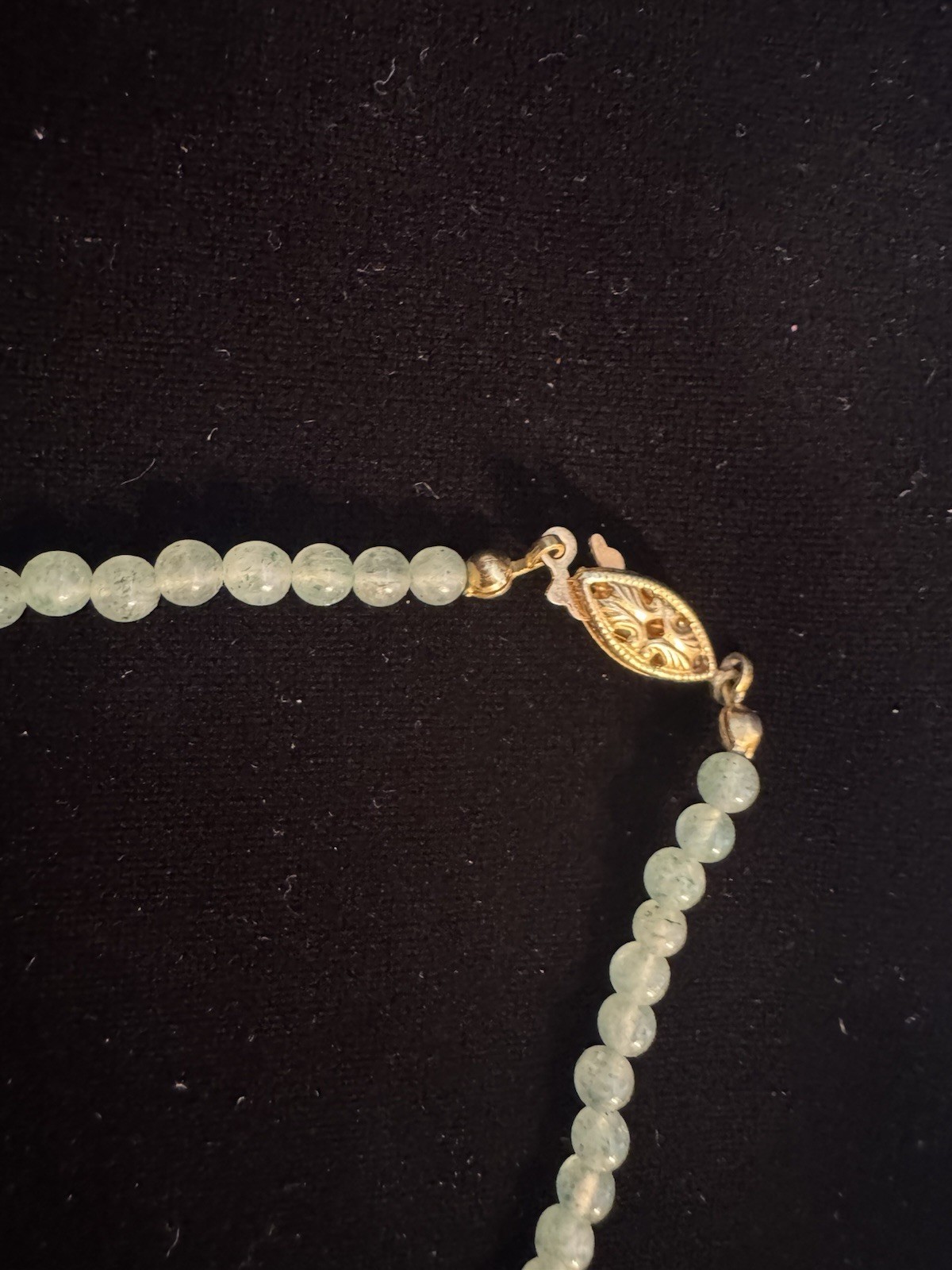 Chinese Jadeite Beaded Necklace With Faux Pearls And Gold Tone Filagree Clasp .