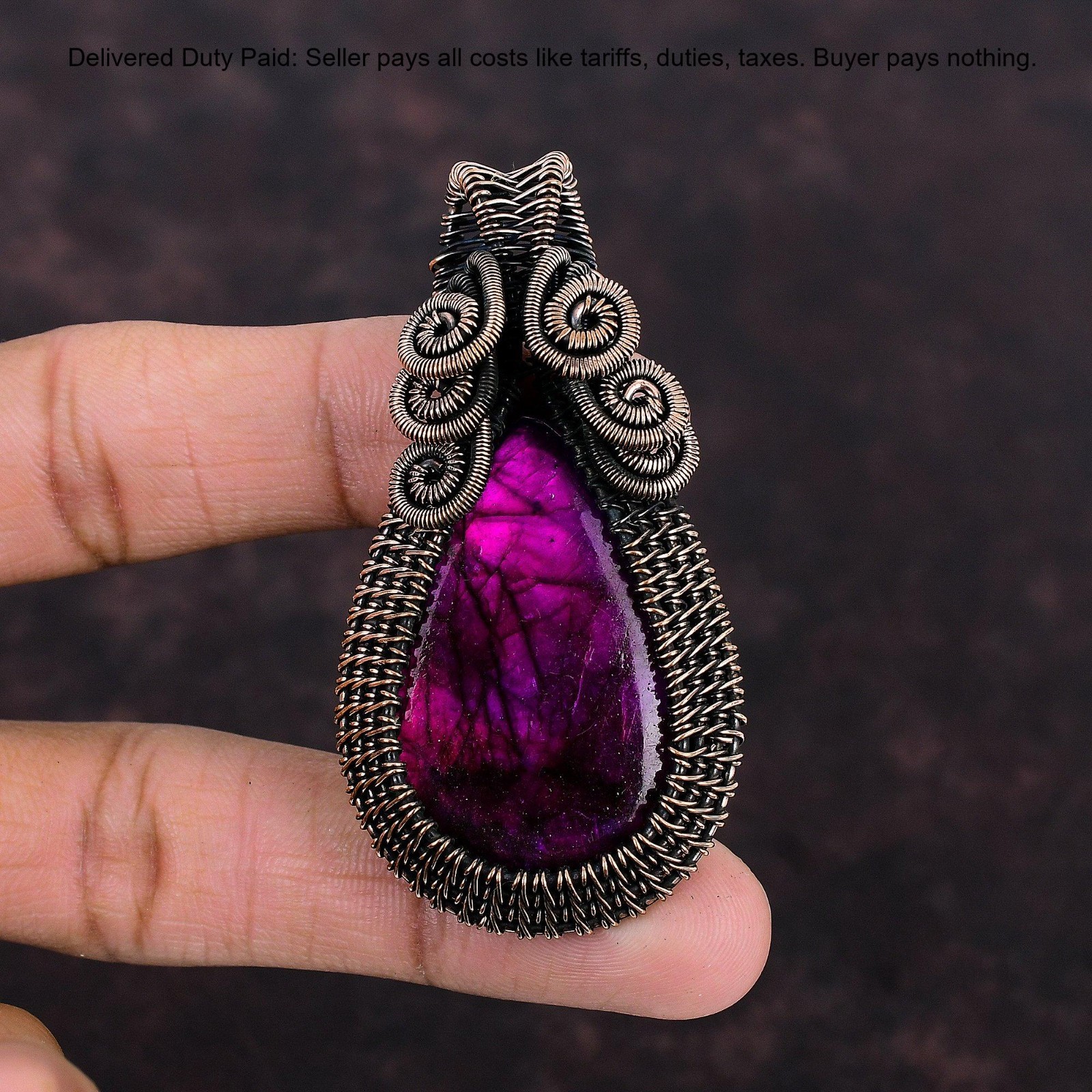 Copper Pink Fire Labradorite Stone Daughter Wedding Wire Wrapped Pendant Jewelry
