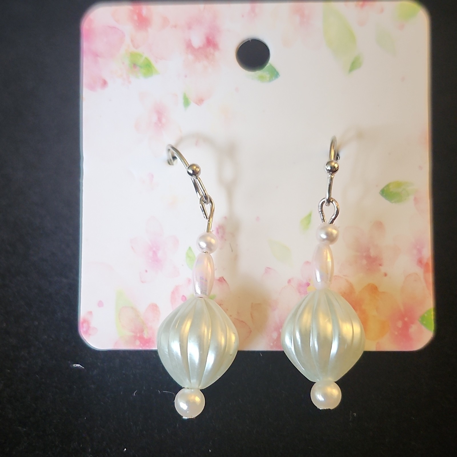White Simulated Pearl Round Bead Drop Dangle Hook Earrings Plastic for Lobe