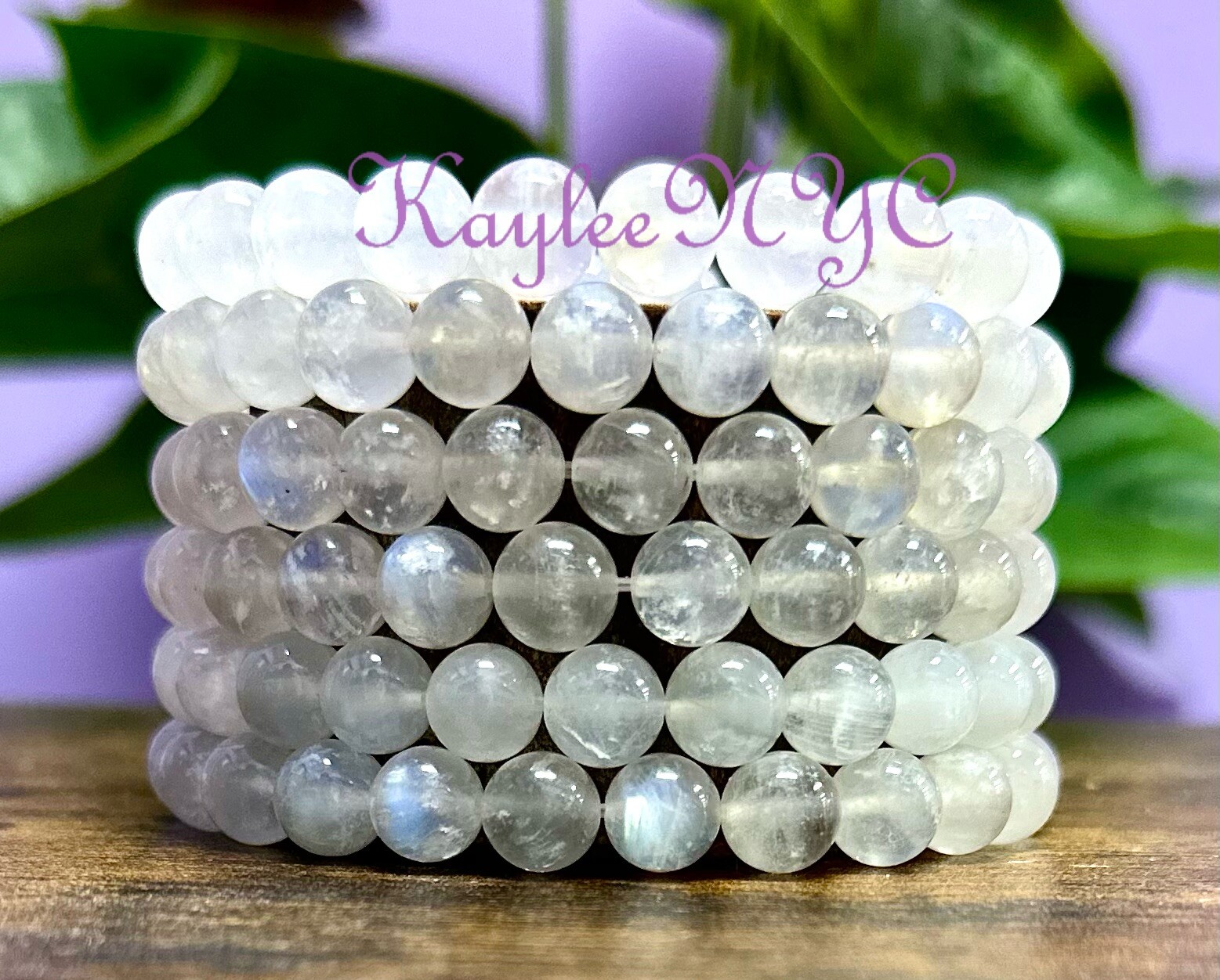 Wholesale 6 Pcs Natural Moonstone 8mm 7.5” Crystal Healing Stretch Bracelet