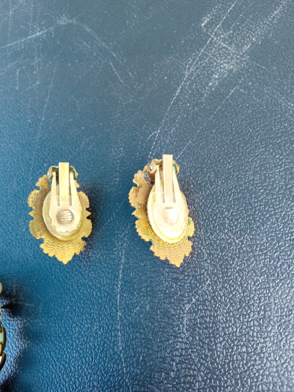 Gold Pear Diamond beaded Bracelet and Matching dangle clip on earrings ~ TRL7#47