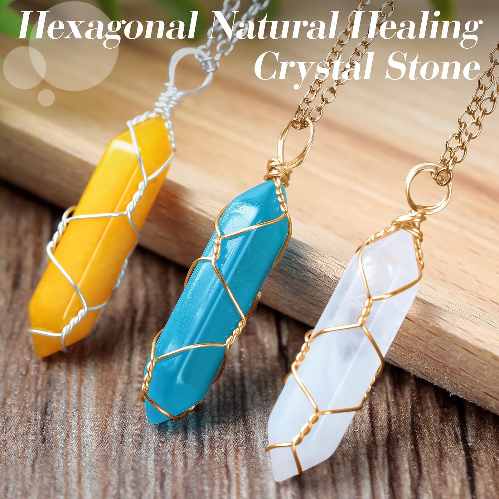 10 Pcs Hexagonal Crystal Pendant Necklace Full Wire Wrap Gemstone Necklace